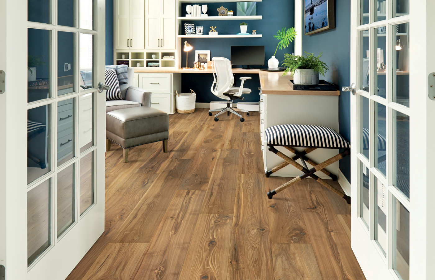 wood look laminate flooring in home office space